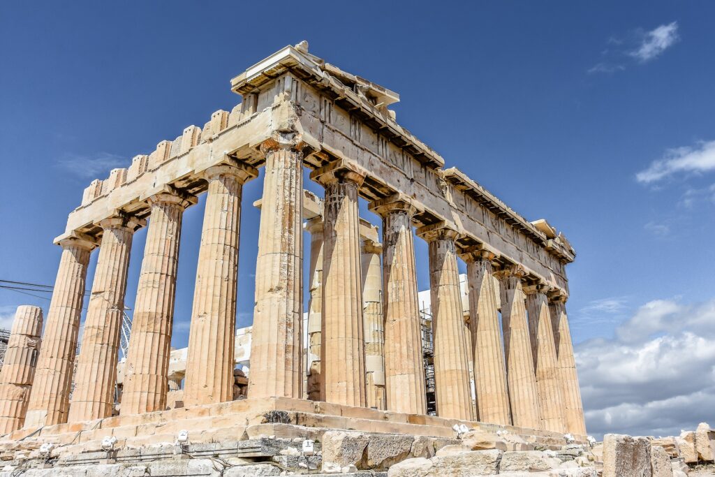 A large stone structure with columns and pillars.